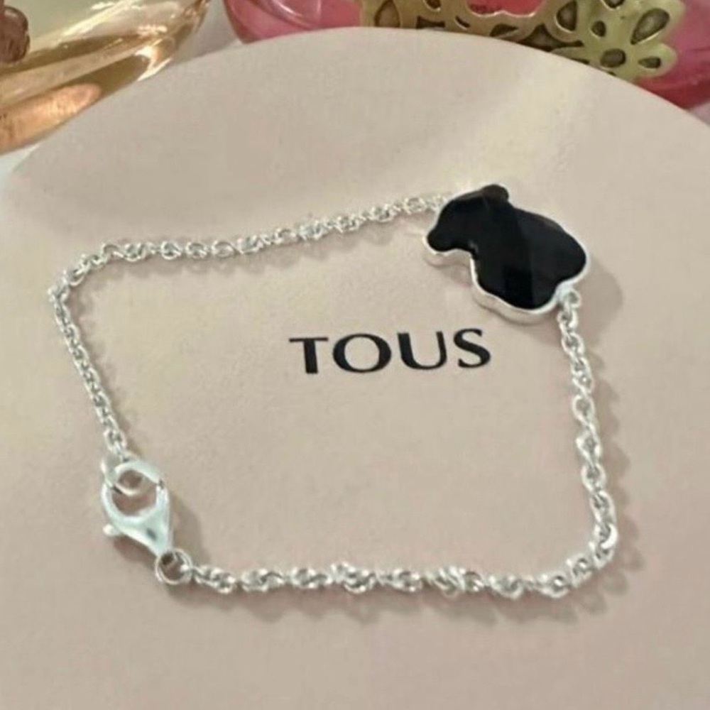 Tous Silver Chain Bracelet with Black Bear Accent